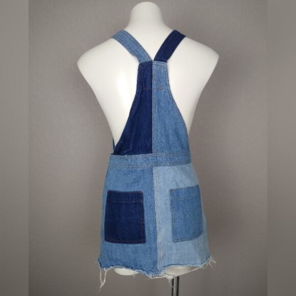 ASOS Denim Patchwork Mini Jumper Overall Dress Size 4 - Picture 3 of 15